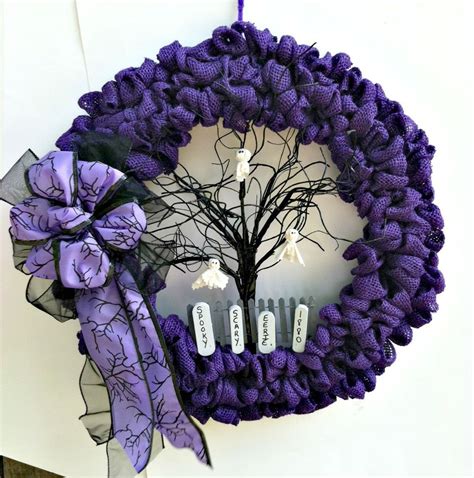 Halloween Wreath Purple Burlap Fall By Countrycraftsnflower