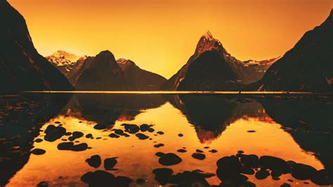 Photography Nature Landscape Orange Reflection Lake Mountain