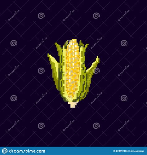 Pixel Art Corn Whole Corn On Blue Background Stock Vector