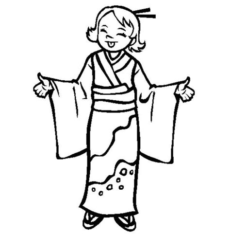 Japan Girl Wear Kimono Coloring Page Coloring Sky