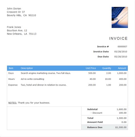 electronic invoice template invoice