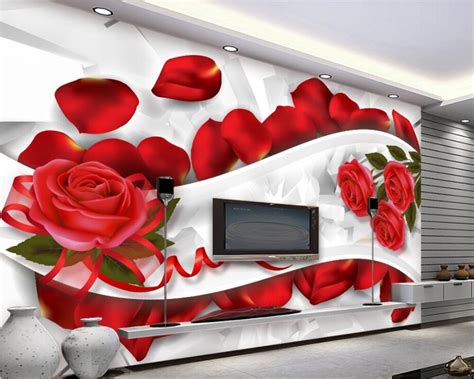 Beibehang Custom Wallpaper Romantic Rose Petals 3d Luxury Living Room
