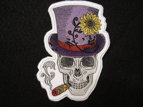 Embroidered Skull With Top Hat Skull Iron On Patch Skeleton Etsy