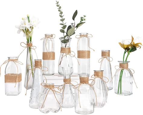Cucumi Small Bud Vases For Flowers Set Of 12 Mini Clear Glass Vases Bulk For Rustic Wedding