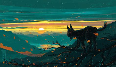 Download Landscape Sunset Lynx Fantasy Animal Hd Wallpaper By Alena Aenami
