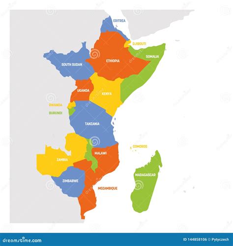 East Africa Region Political Map Vector Illustration Cartoondealer