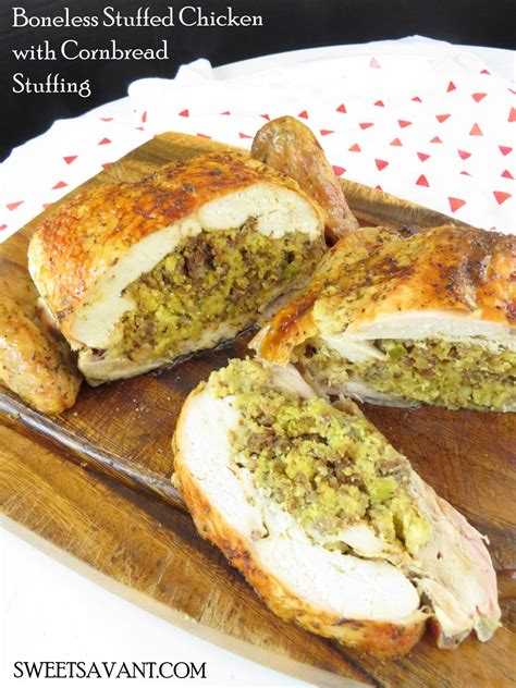 I need to make this, this week! Boneless Stuffed Whole Chicken and Cornbread Stuffing with ...