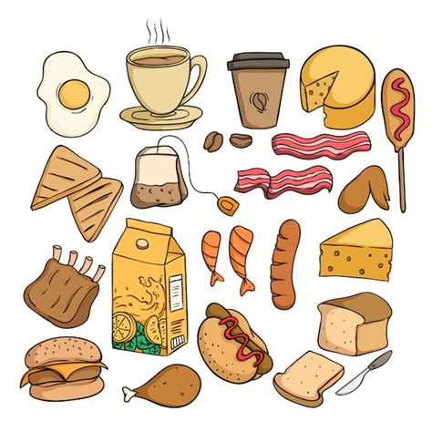 Conjunto De Alimentos Saludables Para El Almuerzo Con Color Doodle O