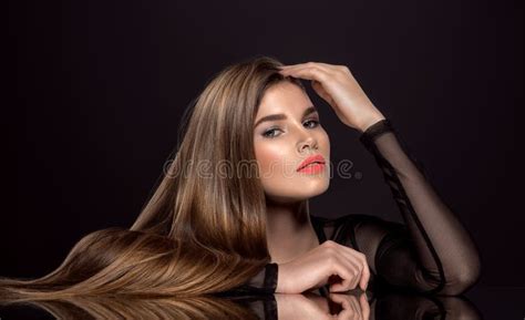 Young Brown Haired Woman With Long Curly Hair Stock Image Image Of