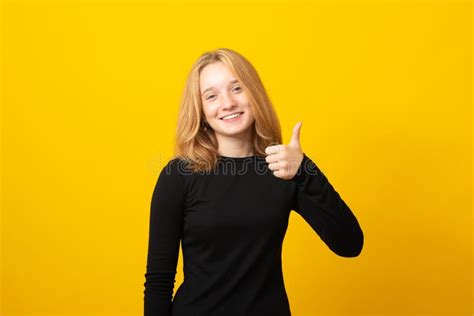 Happy Teen Girl Show Hand Thumbs Up Toothy Smile Stock Image Image Of