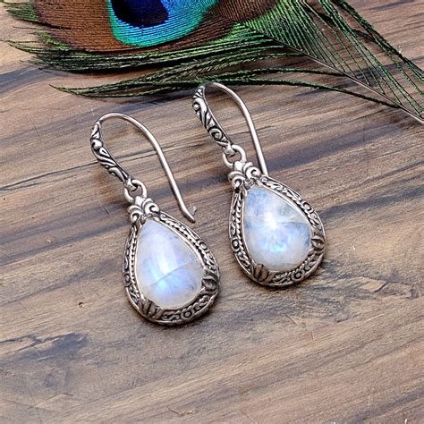 925 Sterling Silver Rainbow Moonstone Dangler Earring Moonstone Drop