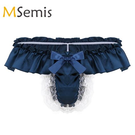 Mens Sissy Lingerie Gay Underwear Mens Shiny Satin Panties Floral Lace