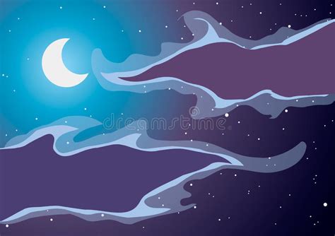 Vector Illustration The Moon In The Night Sky With Clouds Stock
