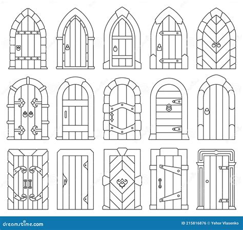 Medieval Door Vector Outline Set Icon Vector Illustration Castle Doors