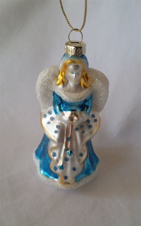Vintage Blown Czech Glass Christmas Angel Ornament Holiday Decoration