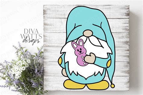 Easter Gnome Holding Bunny Rabbit - Spring - Cut File SVG