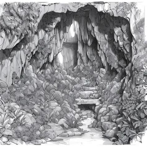 Deep Caves Plants Natural Light Detailed Sketch