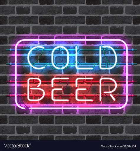 Glowing Neon Bar Sign Cold Beer Royalty Free Vector Image