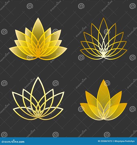 Set Of Linear Lotus Icon Golden Flower Symbols Stock Vector