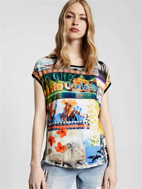 Desigual Multicolour T Shirt Pacthwork Safari 20swtkxn9019 Desigual