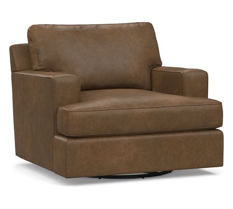 Townsend Square Arm Leather Swivel Armchair Polyester Wrapped Cushions