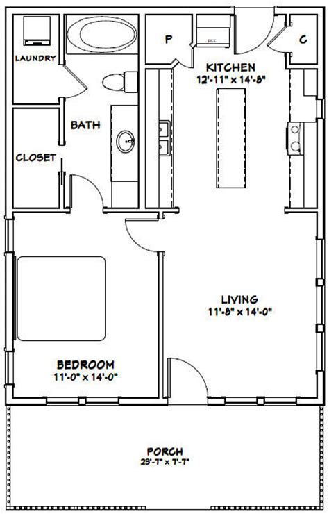 24x30 House 1 Bedroom 1 Bath 768 Sq Ft Pdf Floor Plan Etsy Guest House Plans Small House