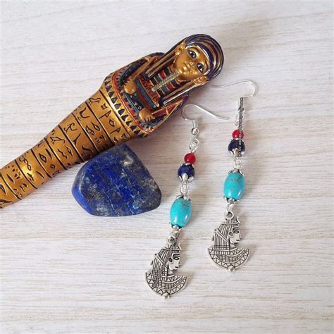 Cleopatra Turquoise And Lapis Egyptian Earrings
