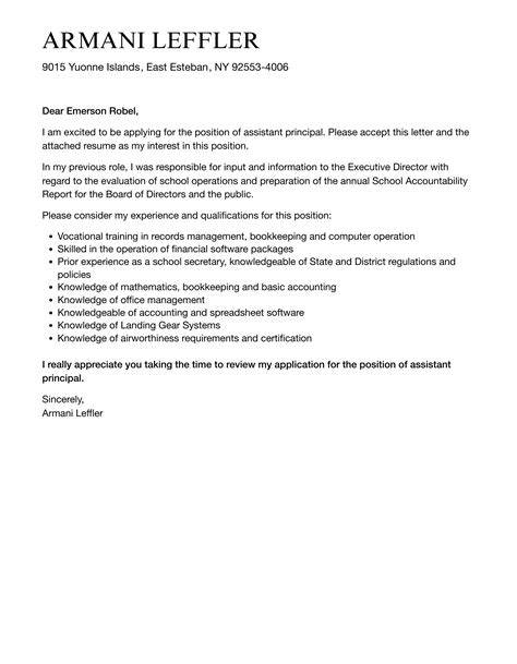 Assistant Principal Cover Letter Velvet Jobs
