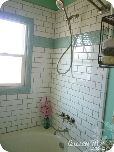 If you want to use bold colors in your bathroom, use large neutral tiles with narrow grout lines that won't distract from the focal point. Queen B and Me: Subway Tile DIY {Bathroom Part 2} | Tile ...