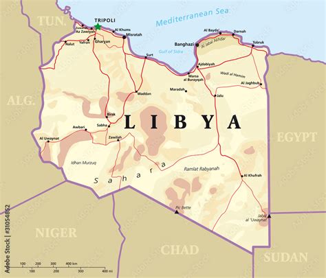 Plakat Libya Political Map With Capital Tripoli With National Borders