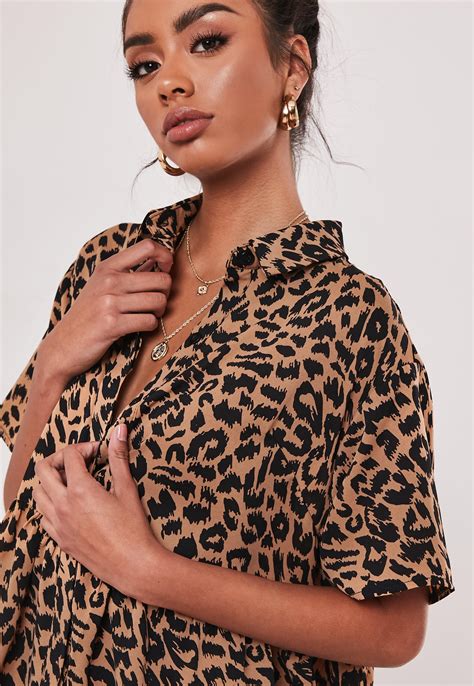 Missguided Synthetic Leopard Print Smock Dress In Brown Lyst