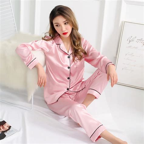 Autumn Pajama Sets Silk Satin Sleepwear Suit Pyjamas Plus Size 3xl 4xl