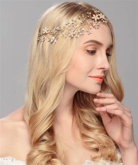 Gorgeous Rose Gold Crystal Rhinestone Pearls Wedding Hair Accessories Hair Vine Hairband Bridal