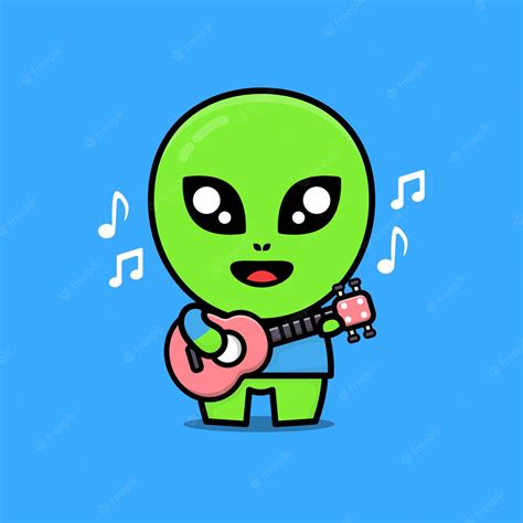 Premium Vector Cute Alien Play Guitar Cartoon Illustration