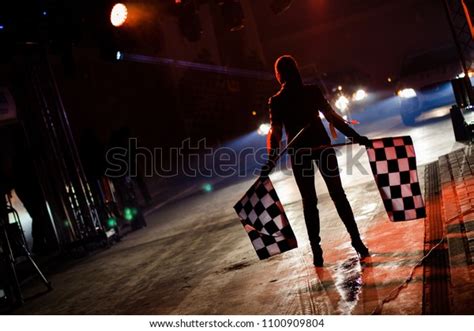 Girl Racing Flags Marking End Race Stock Photo Edit Now 1100909804