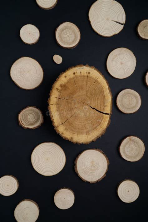 Cracked Pine Tree Trunk Cross Section With Annual Rings Lumber Piece