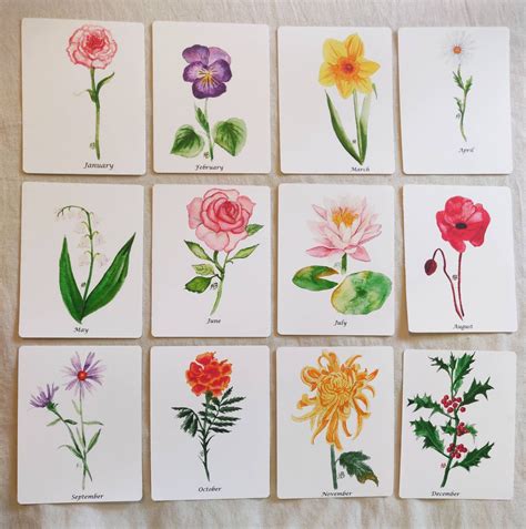 Birth Month Flower Watercolor Postcards Etsy