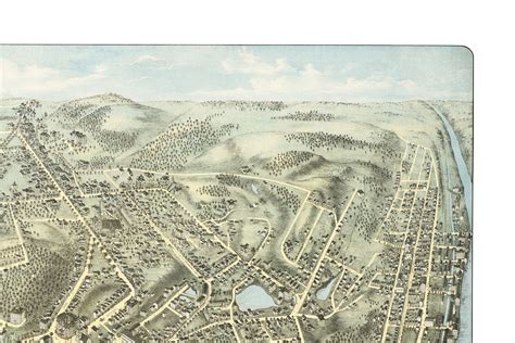 Norwich Connecticut In 1876 Birds Eye View Map Aerial Panorama