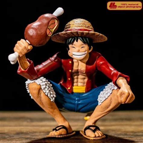 Anime One Piece Artist Squatting Monkey D Luffy Meat Pvc Figure Statue