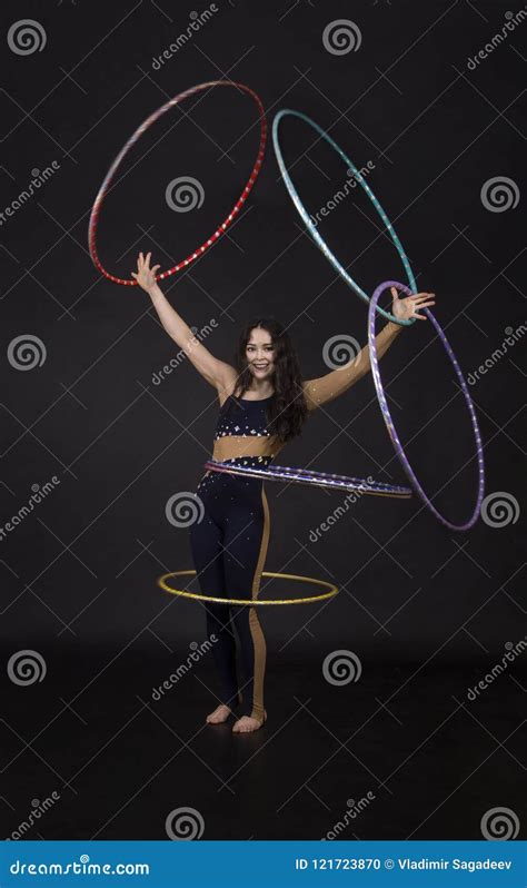 Gymnastic Exercises With Hula Hoop Girl Performs A Circus Artist Stock