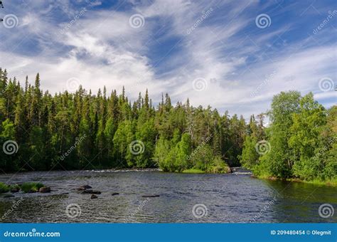 Patoniva River Oulanka National Park Finland Blue Sky White Clouds