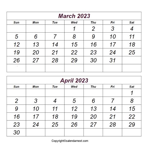 March And April 2023 Printable Calendar Calendar Next