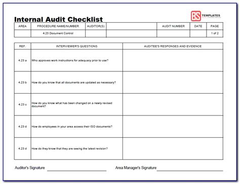 Internal Quality Audit Checklist Spreadsheet Templates Internal Audit