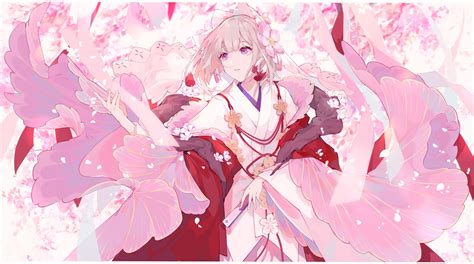 Download 1748x976 Anime Girl Kimono Cherry Blossom Short Hair