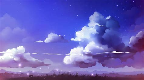 Landscape Grass Unknown Creature The Sky Stars Drawing Cloudscape