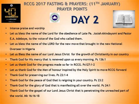Day 2 Rccg 2017 Fasting And Prayers 12th January Prayer Points