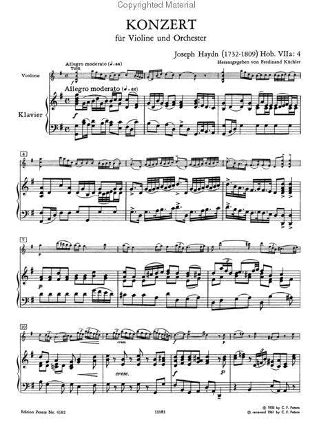Haydn Violin Concerto In G Major Violin And Piano Taylors Music