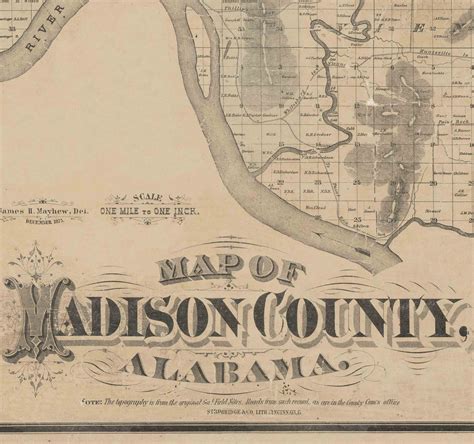 Madison County Alabama 1875 Old Wall Map With Landowner Etsy