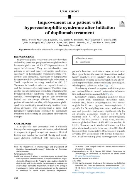 Pdf Improvement In A Patient With Hypereosinophilic Syndrome After