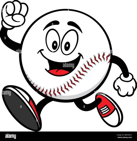 Baseball Mascot Running A Cartoon Illustration Of A Baseball Mascot